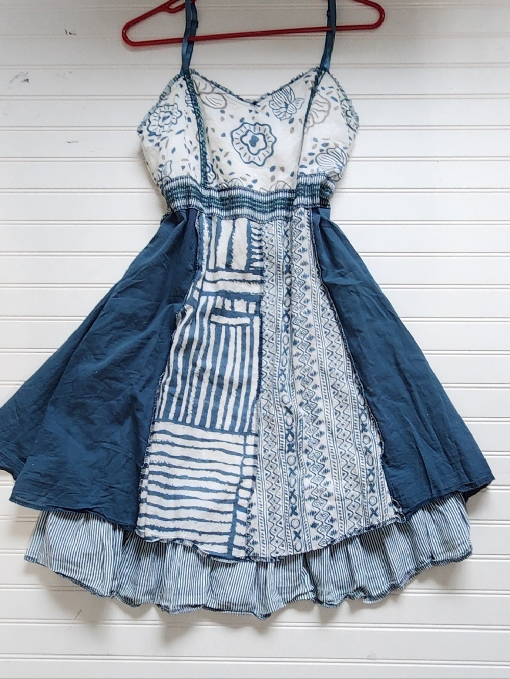 Blue & White Printed Mini Sundress with Spaghetti Straps